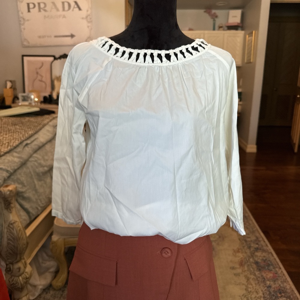 Vineyard Vines White Crochet-Trim Peasant Blouse